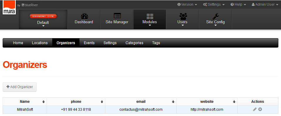 MuraCMS Events Manager Plugin Organizers
